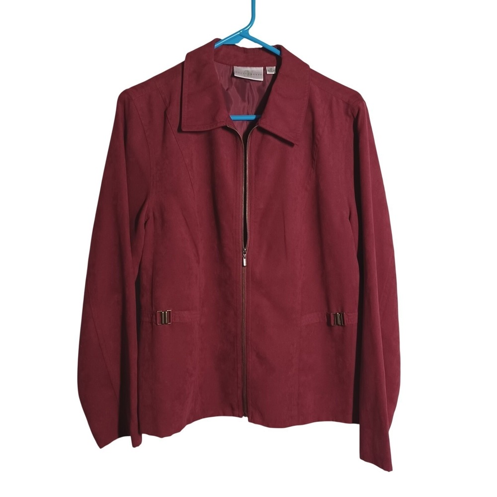 Studio Works Womens Size 12 Soft Faux Suede Burgandy Wine Full Zip Blazer Jacket